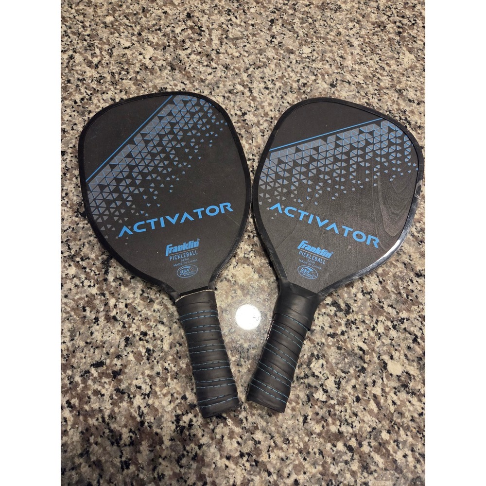 2 Franklin Activator Pickleball Paddles Blk Blue Wood (wear on handle and body)